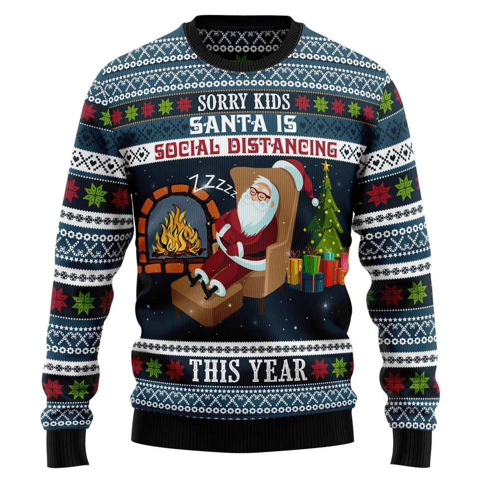 Santa Social Distancing Ugly Sweater, Funny Christmas Jumper