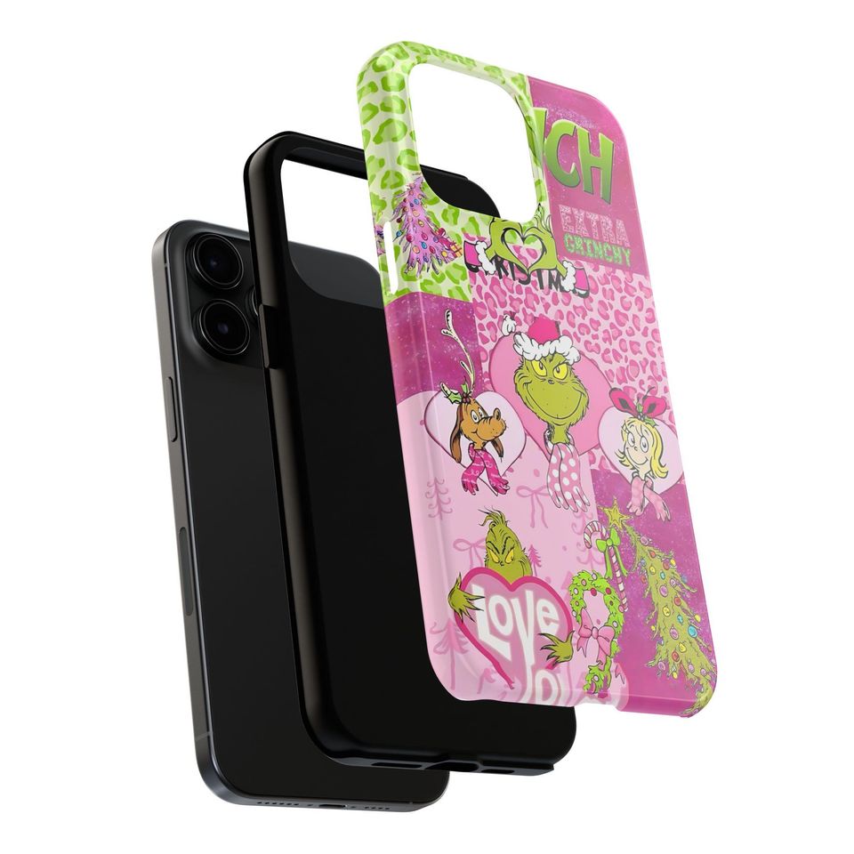 Retro Grin Christmas Phone Case, Pink Christmas Case Mobile Phone Cover, Unique Christmas Gift for funny character Lovers