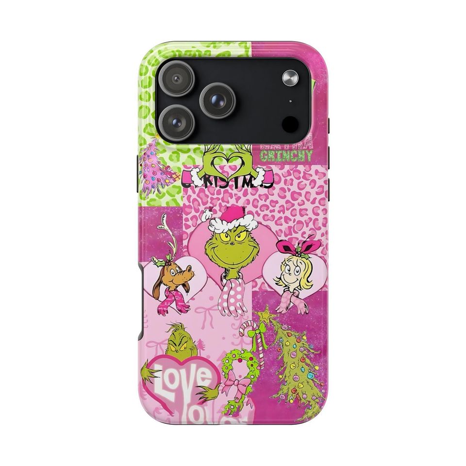 Retro Grin Christmas Phone Case, Pink Christmas Case Mobile Phone Cover, Unique Christmas Gift for funny character Lovers