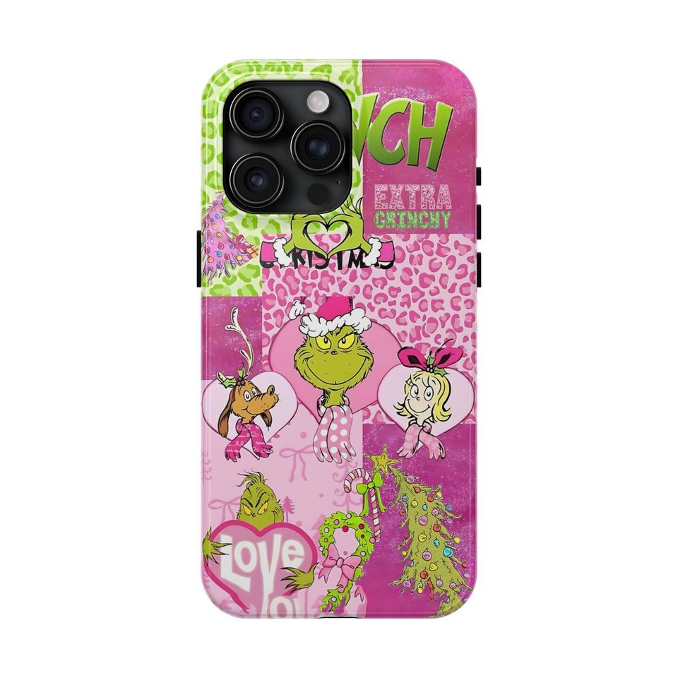 Retro Grin Christmas Phone Case, Pink Christmas Case Mobile Phone Cover, Unique Christmas Gift for funny character Lovers
