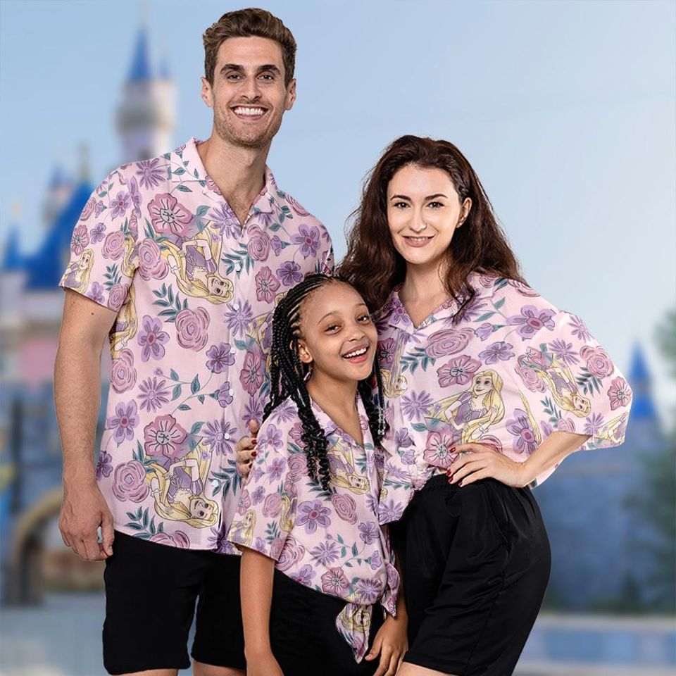 Rapunzel With Flower Hawaii Shirt, Rapunzel Button Up Shirt