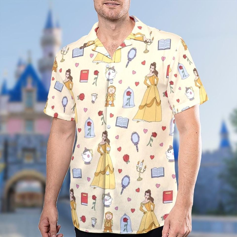 Characters Button Up Shirt, Beauty And The Beast Hawaiian Shirt