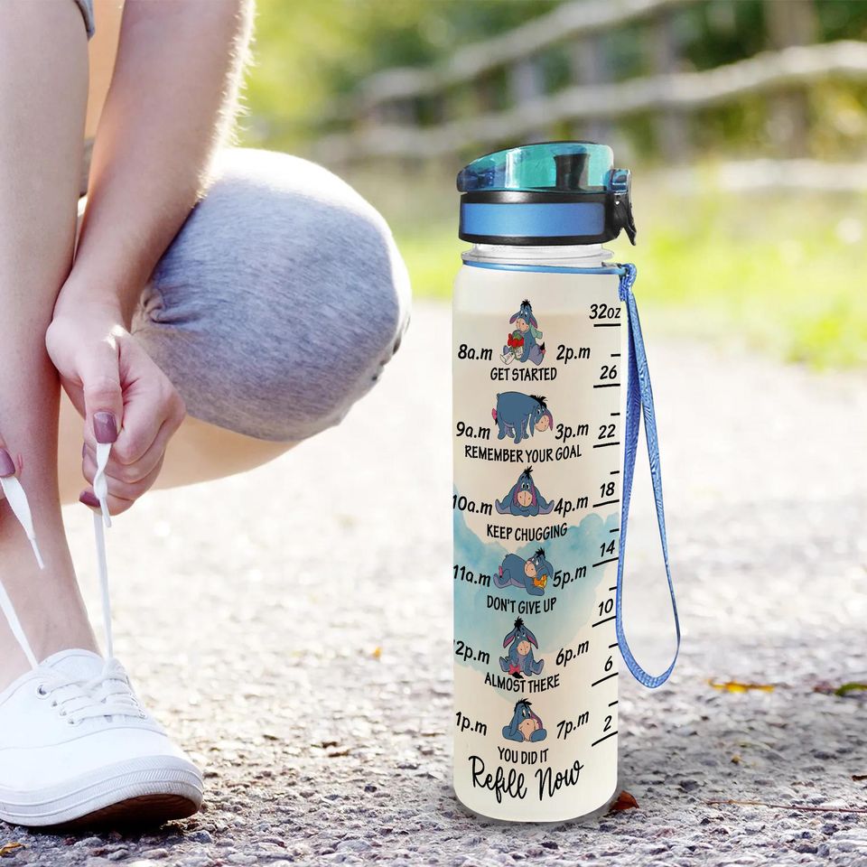 Custom Disney Eeyore Water Tracker Bottle, Custom Name Eeyore Water Tracker, Pooh 30oz Plastic Bottle, Cartoon Water Bottle, Birthday Gift