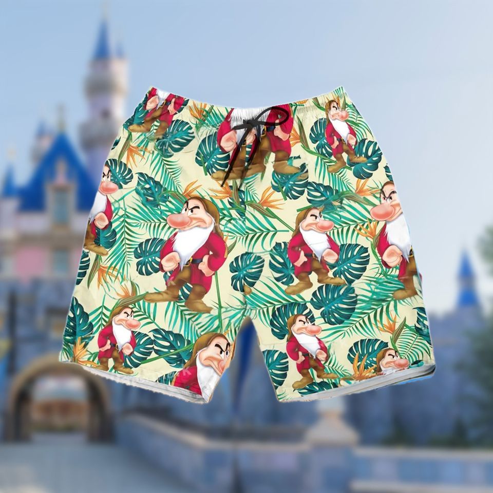 Dwarf Beach Shorts, Princess Movie Beach Shorts, Dwarf Hawaiian Short