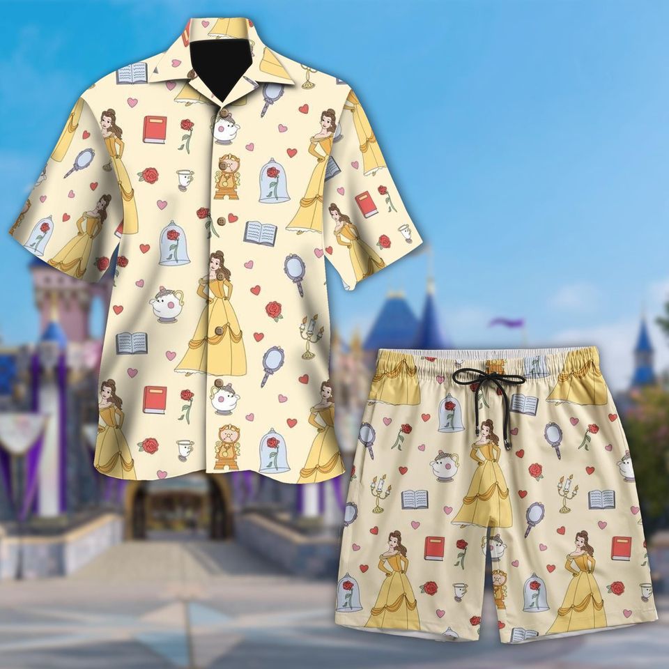 Characters Button Up Shirt, Beauty And The Beast Hawaiian Shirt