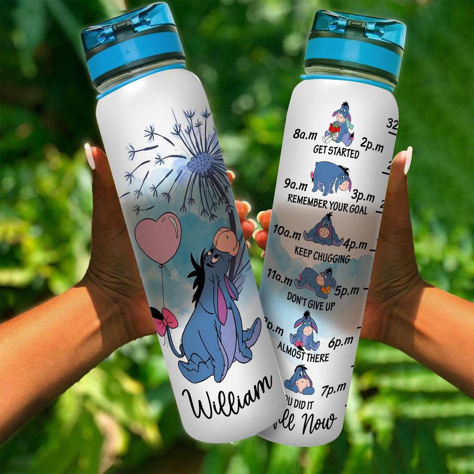 Custom Disney Eeyore Water Tracker Bottle, Custom Name Eeyore Water Tracker, Pooh 30oz Plastic Bottle, Cartoon Water Bottle, Birthday Gift