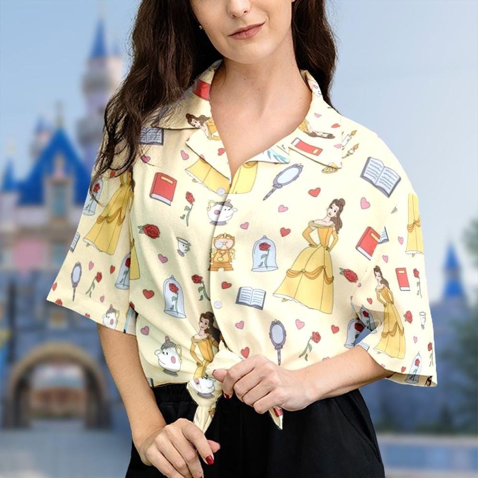 Characters Button Up Shirt, Beauty And The Beast Hawaiian Shirt
