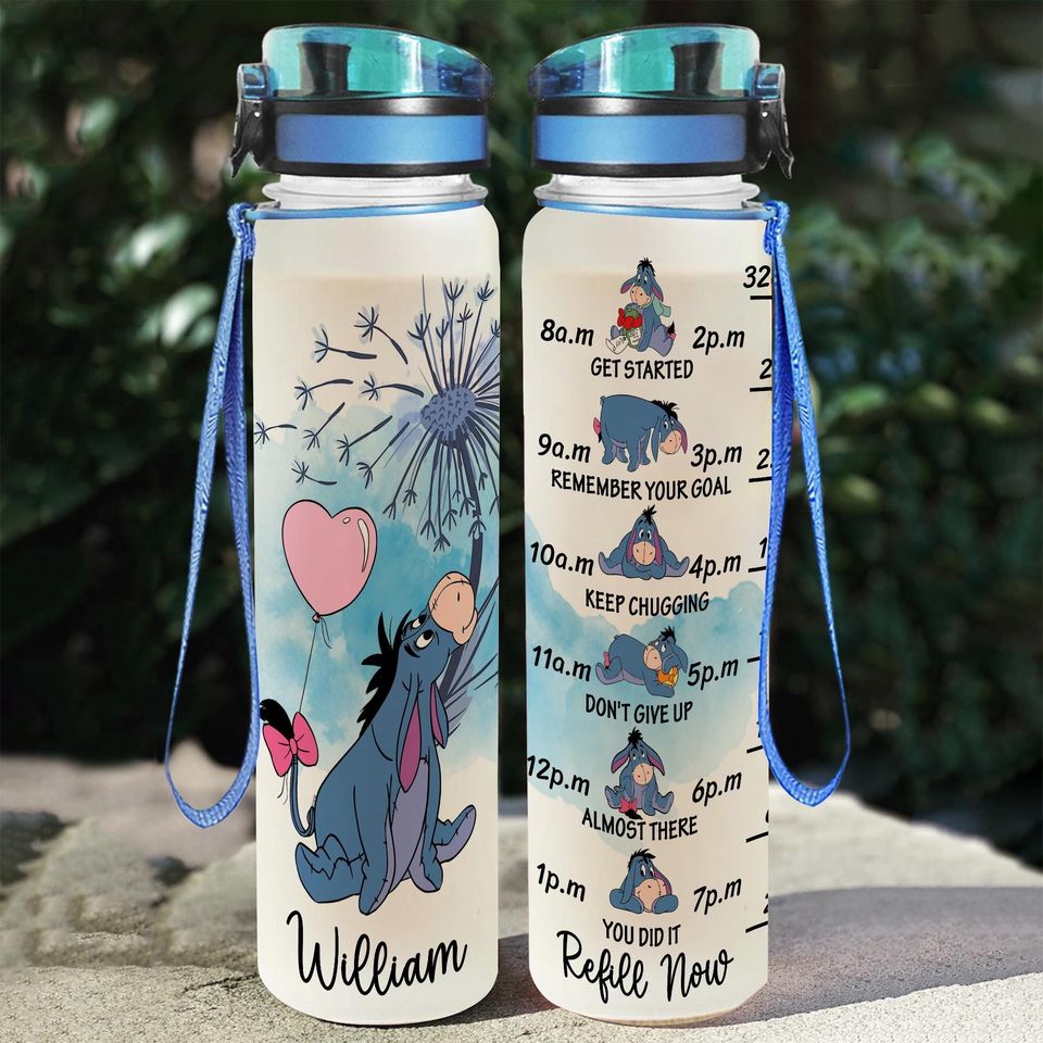 Custom Disney Eeyore Water Tracker Bottle, Custom Name Eeyore Water Tracker, Pooh 30oz Plastic Bottle, Cartoon Water Bottle, Birthday Gift