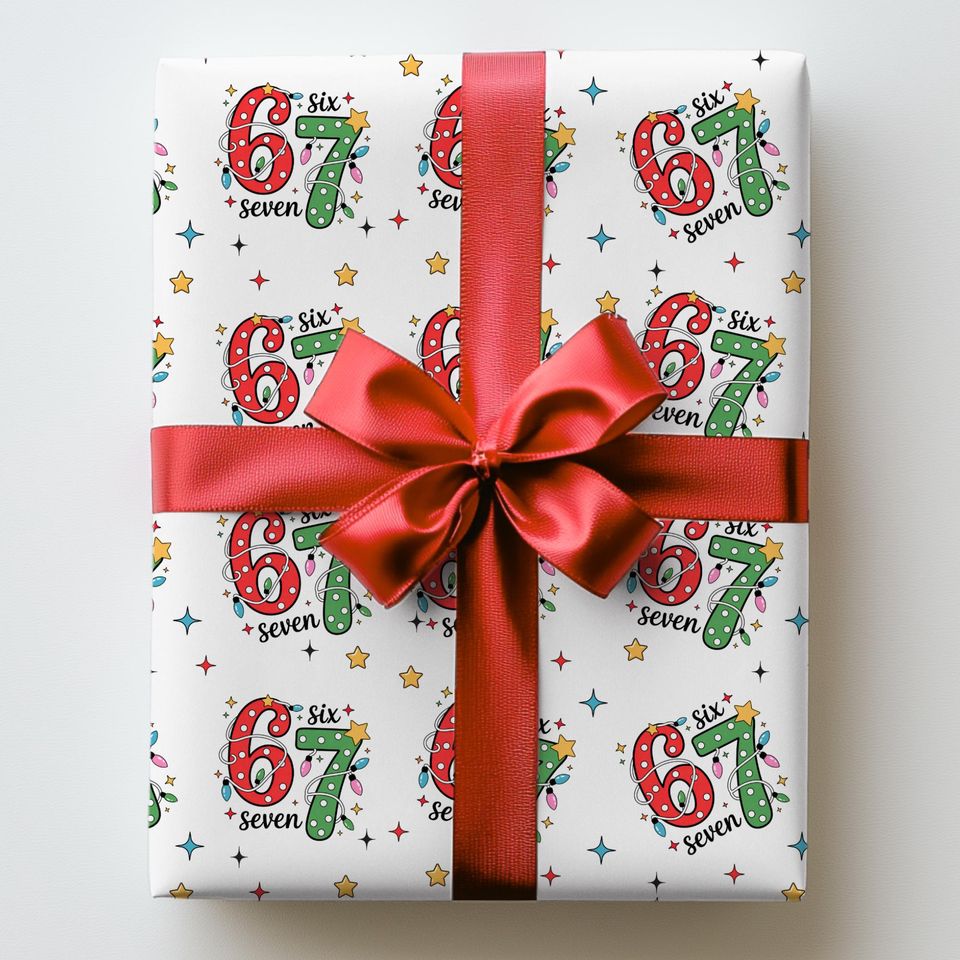 67 Christmas Wrapping Paper, Six Seven Gift Wrap, 6 7 Trending Christmas Paper