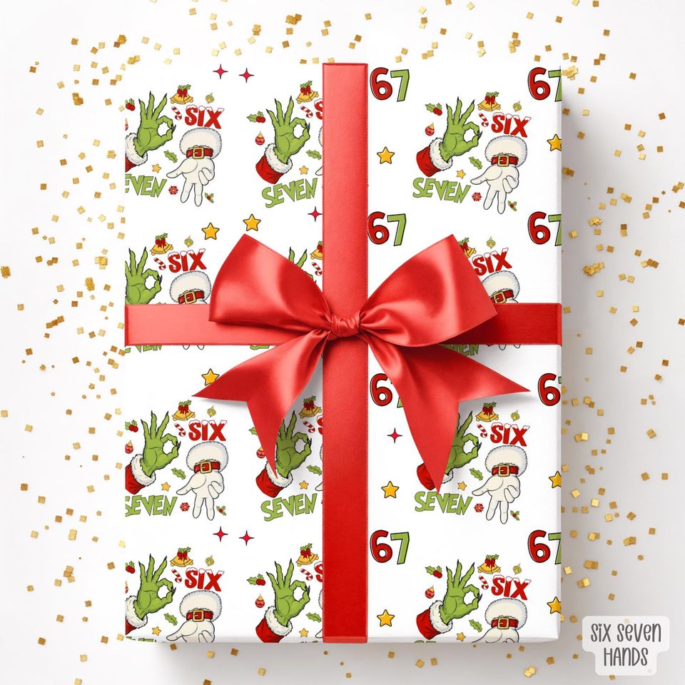 67 Christmas Wrapping Paper, Six Seven Gift Wrap, 6 7 Trending Christmas Paper