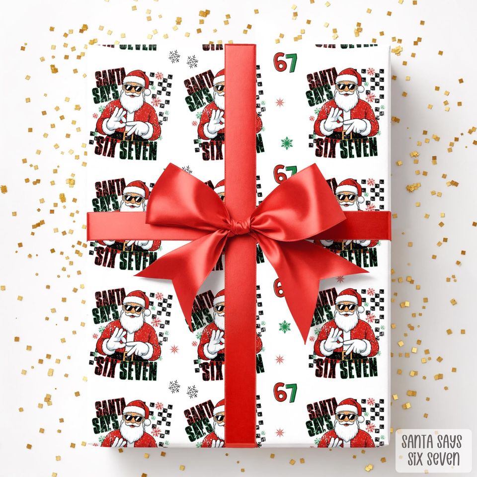67 Christmas Wrapping Paper, Six Seven Gift Wrap, 6 7 Trending Christmas Paper
