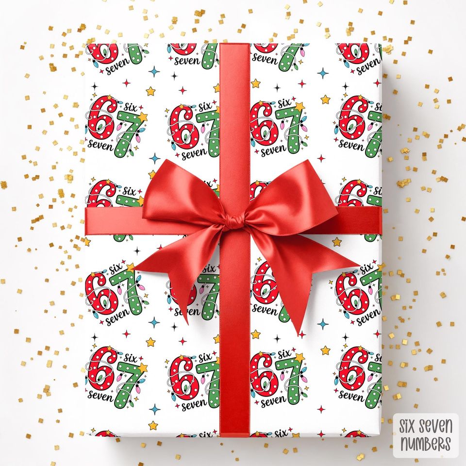 67 Christmas Wrapping Paper, Six Seven Gift Wrap, 6 7 Trending Christmas Paper