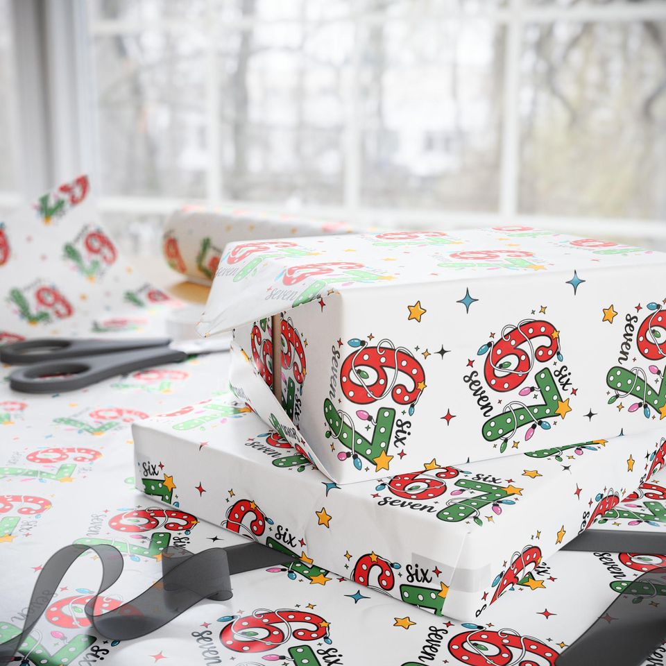 67 Christmas Wrapping Paper, Six Seven Gift Wrap, 6 7 Trending Christmas Paper