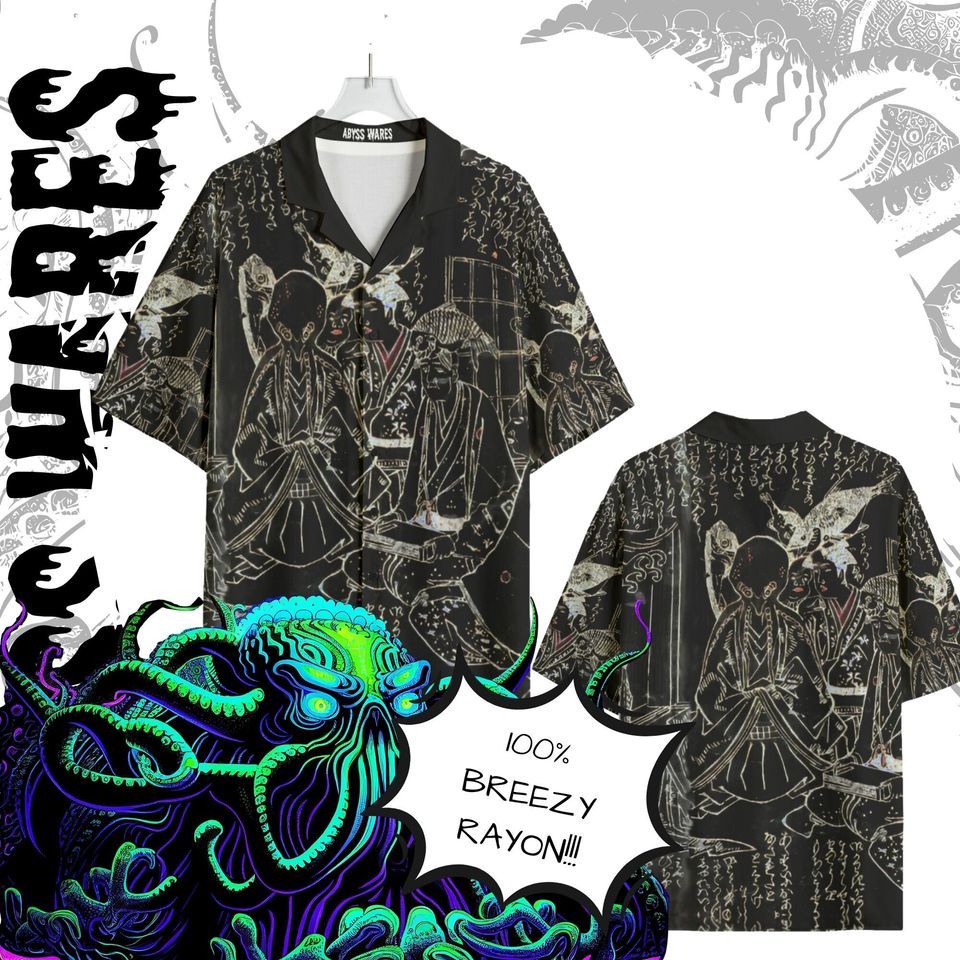 Ukiyo-e Cthulhu Shirt Rare Japanese inversion print Breezy soft Rayon