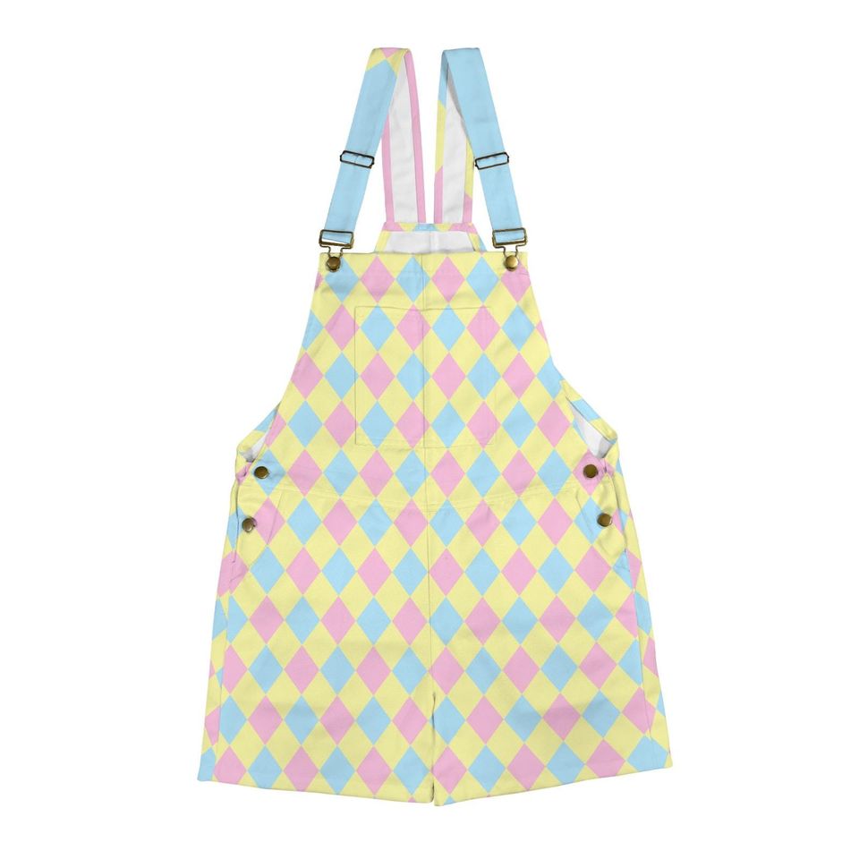 Dreamy Marshmallow Harlequin Shortie, Nonbinary Clowncore Jester Jumpsuit Clown Pants Dungaree Shorts
