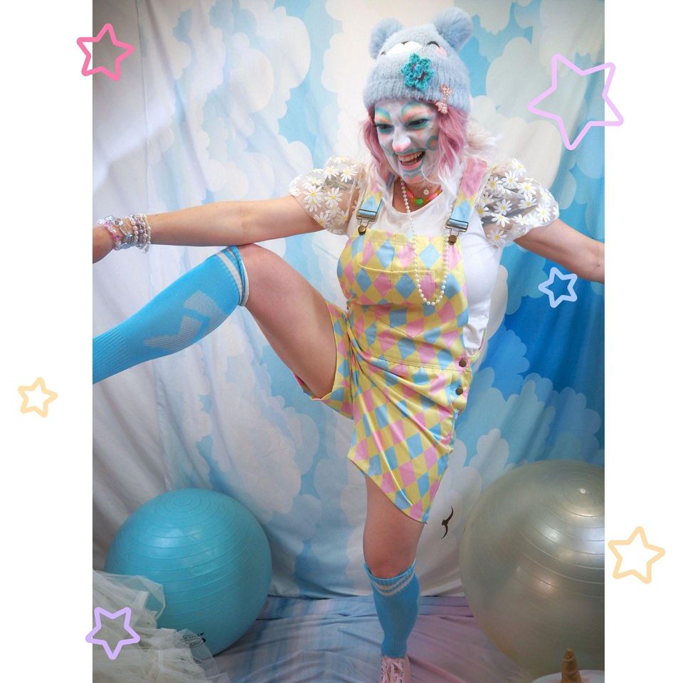 Dreamy Marshmallow Harlequin Shortie, Nonbinary Clowncore Jester Jumpsuit Clown Pants Dungaree Shorts