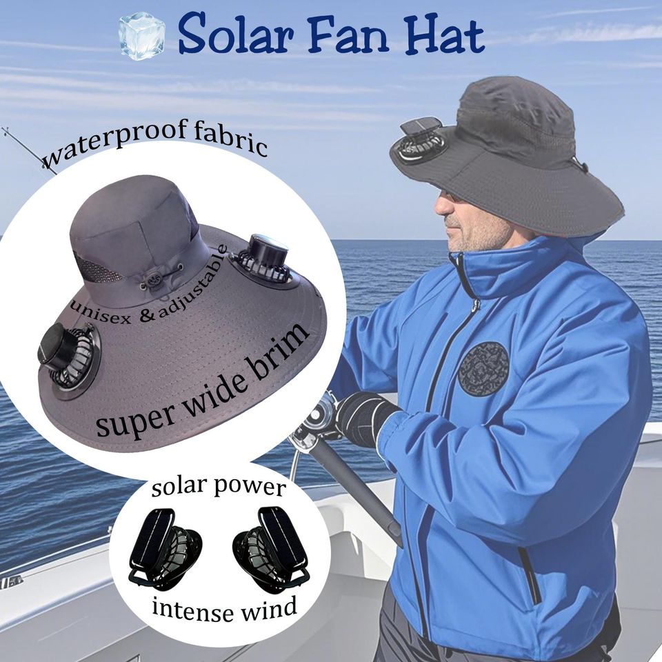 Personalized Solar Fan Hat for Men, Dad, Fishing, Sun Protection