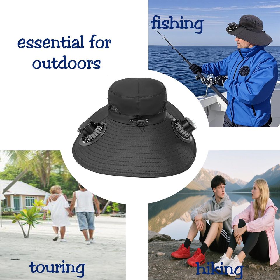 Personalized Solar Fan Hat for Men, Dad, Fishing, Sun Protection