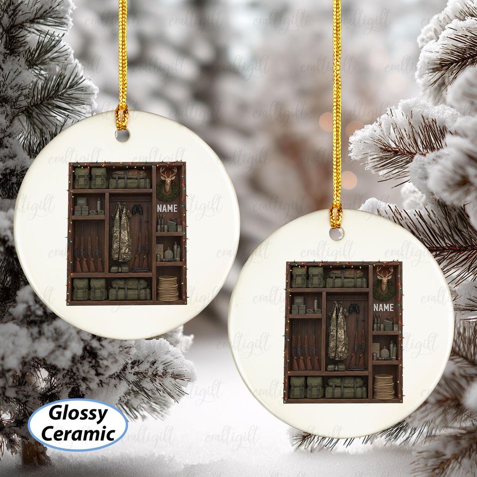 Personalized Hunting Garage Christmas Ornament, Rustic Lodge Hunting Ornament For Him, Hunting Enthusiast Ornament, Hunter Gift Idea, MYD006