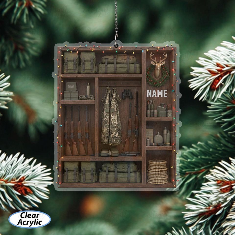 Personalized Hunting Garage Christmas Ornament, Rustic Lodge Hunting Ornament For Him, Hunting Enthusiast Ornament, Hunter Gift Idea, MYD006