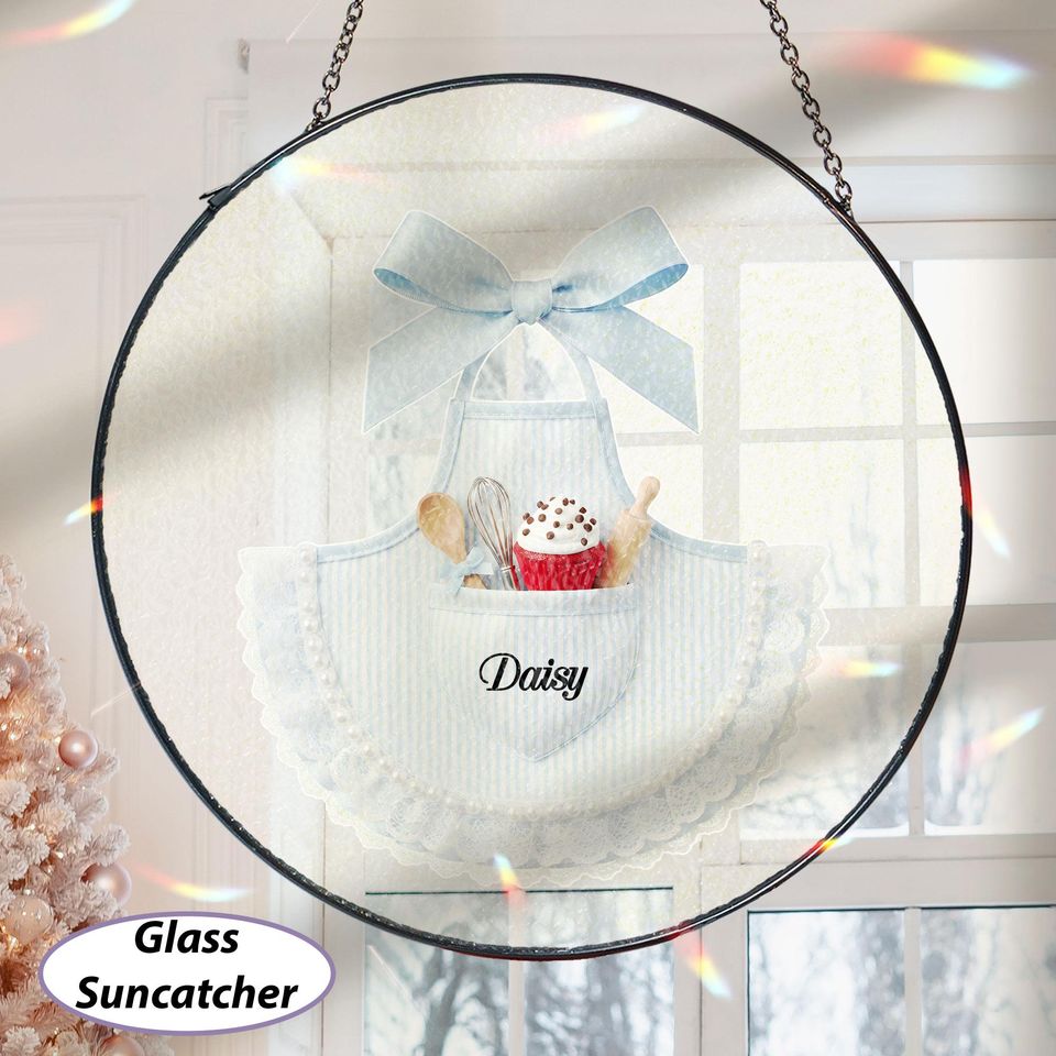 Custom Name Blue Girly Apron Ornament, Baking Christmas Ribbon Ornament, Housewife Holiday Keepsake, Sweet And Dessert Lover Present, MYK355