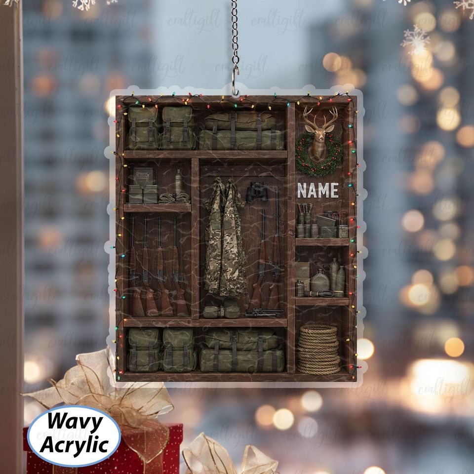 Personalized Hunting Garage Christmas Ornament, Rustic Lodge Hunting Ornament For Him, Hunting Enthusiast Ornament, Hunter Gift Idea, MYD006