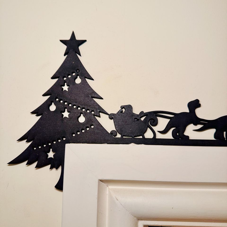 Dinosaur Santa Sleigh Door Corner Christmas Decor