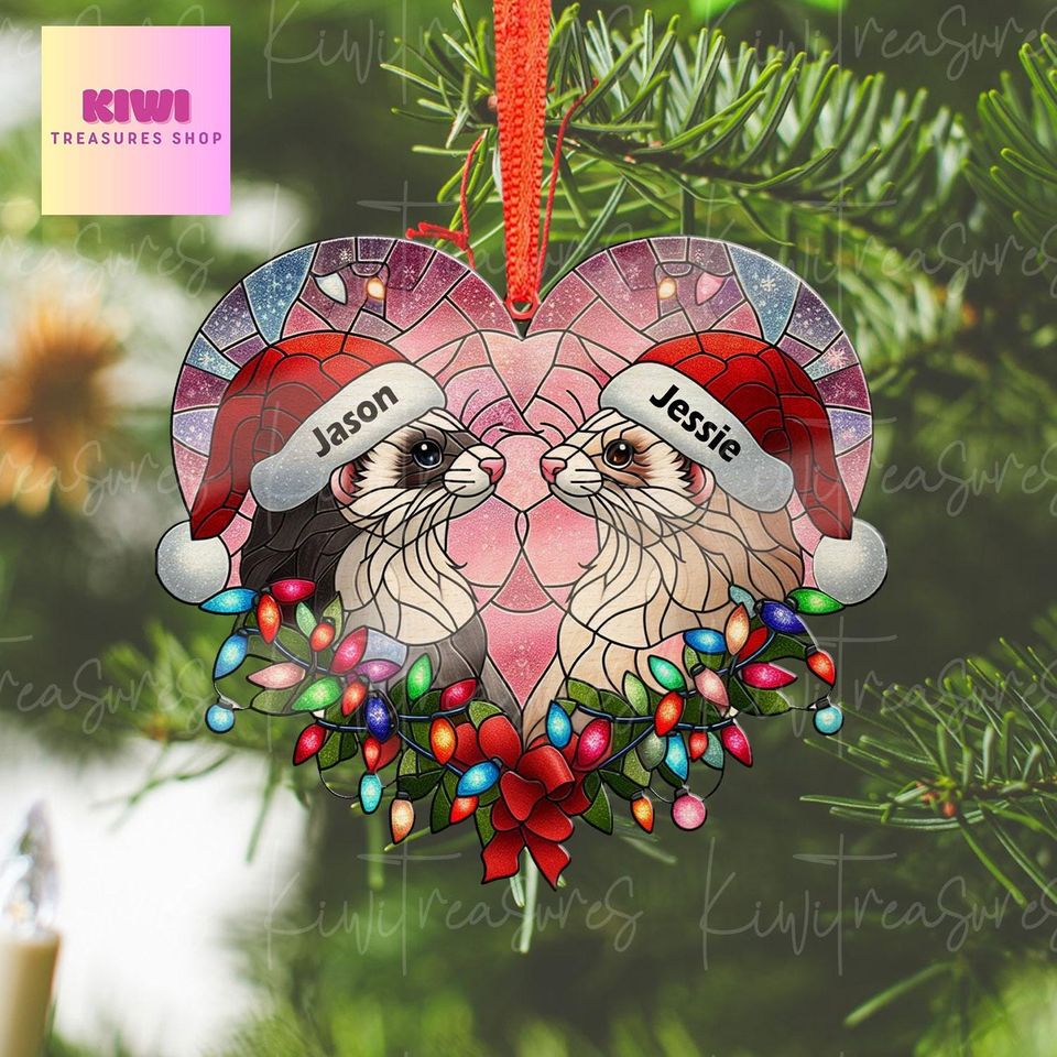 Personalized Ferret Couple Christmas Ornament, Acrylic