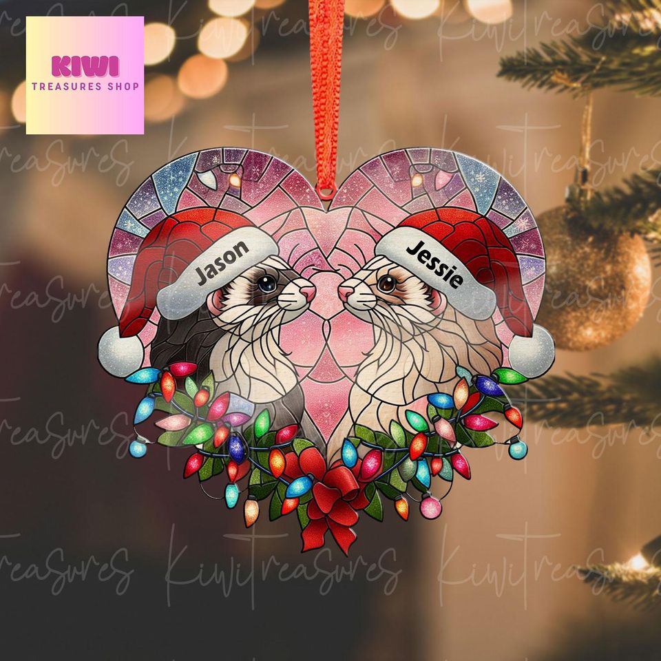 Personalized Ferret Couple Christmas Ornament, Acrylic