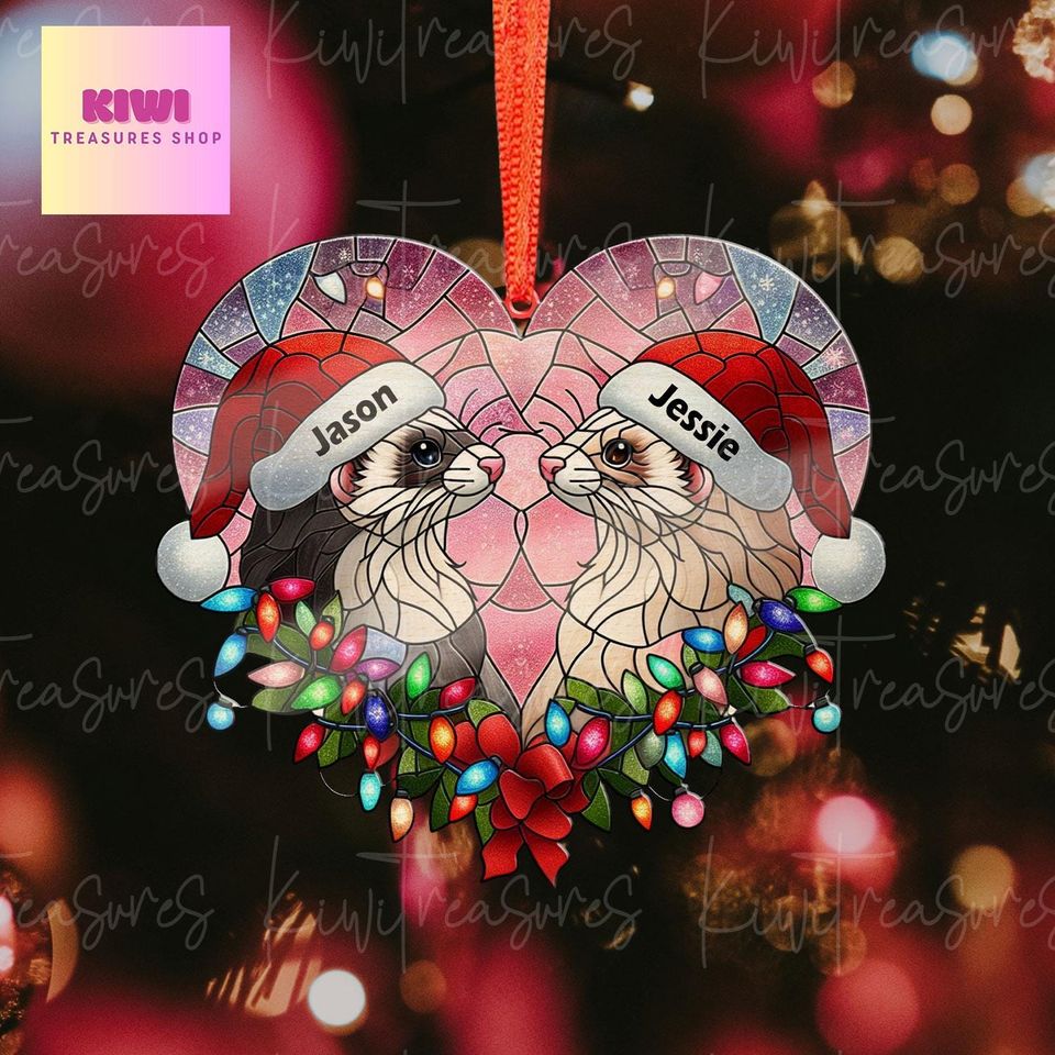 Personalized Ferret Couple Christmas Ornament, Acrylic