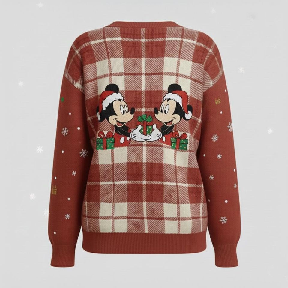 Disney Mickey Mouse Christmas Plaid Cardigan Printed Sweater Cardigan