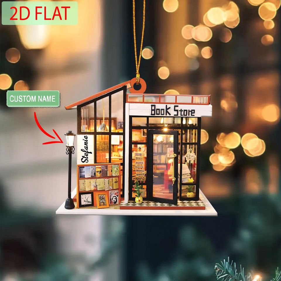 Personalized Bookstore Ornament: Custom Name Acrylic Christmas Gift