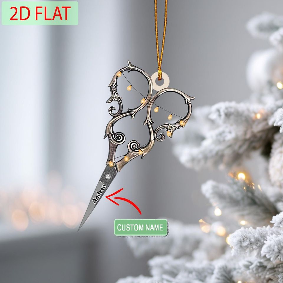 Personalized Scissors Ornament: Custom Name Acrylic Christmas Gift