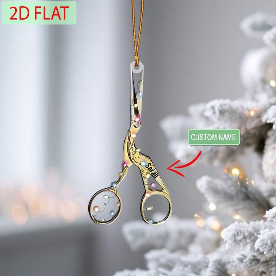 Personalized Scissors Ornament: Custom Name Acrylic Christmas Decor