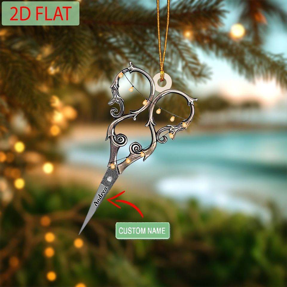 Personalized Scissors Ornament: Custom Name Acrylic Christmas Gift