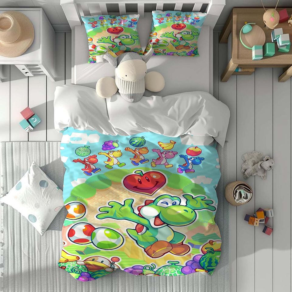 Personalized Name Super Mario Cute Three-Piece Bedding Set, Bedroom Decor, Gifts for Friends