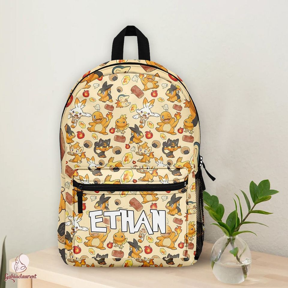 PKM Fire Type Backpack | Charmander Charizard School Backpack | Anime School Bag | Pocket Monsters Backpack | Video Games Backpack