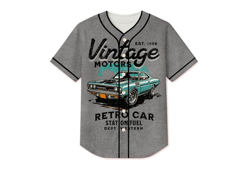 Custom Vintage Car Baseball Jersey  Retro Muscle Car, Personalized Name