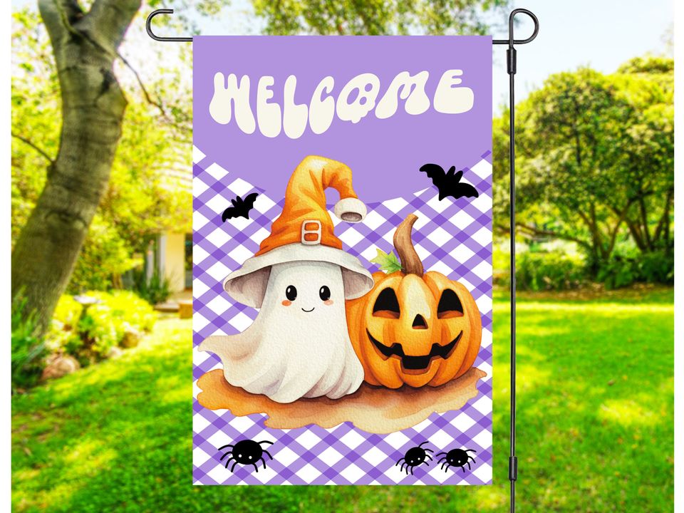 Cute Ghost Flag Sublimation Design  , Welcome Halloween