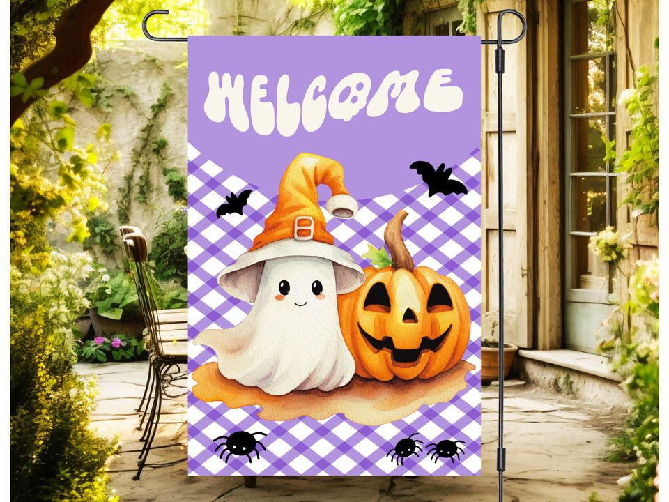 Cute Ghost Flag Sublimation Design  , Welcome Halloween