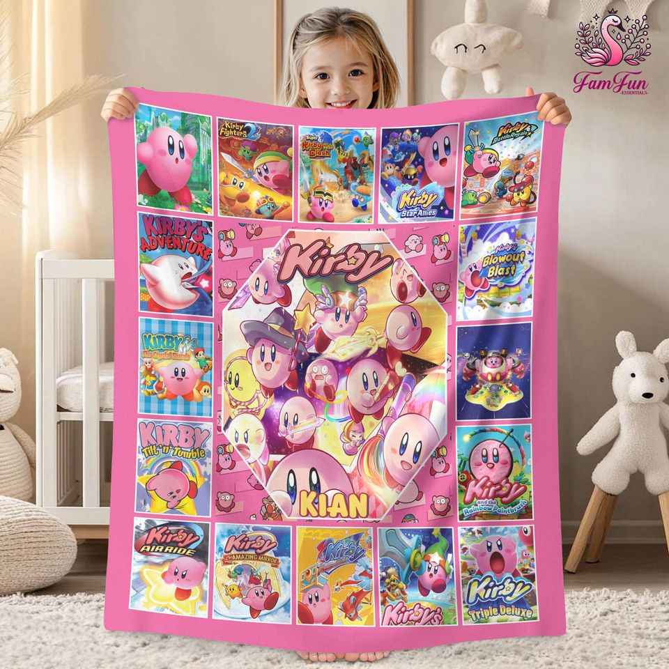 Kirby Fleece Blanket, Kirby Party, Kirby Birthday Party Gift, Kirby Sofa Blanket
