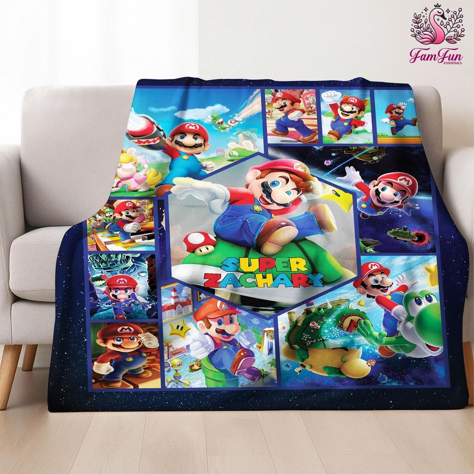 Personalized Super Mario Bros Blanket | Custom Super Mario Gift