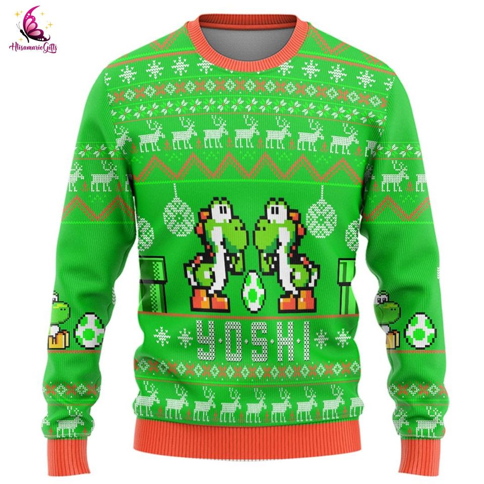 Super Mario Yoshi Ugly Sweater, Bowser Mario Bros Xmas Sweatshirt