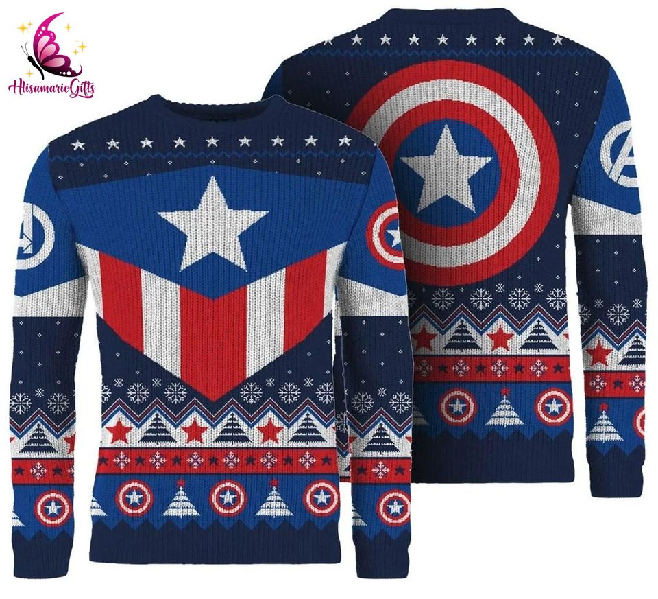 Captain America Ugly Christmas Sweatshirt, Steve Rogers Captain America Christmas Sweater