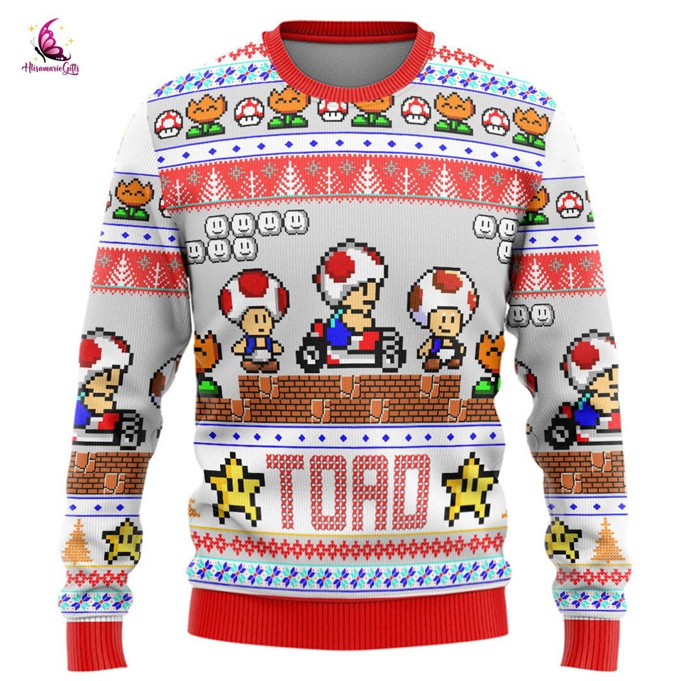 Christmas Gift, Toad Ugly Sweater, Toad Christmas Sweater, Super Mario Xmas Sweater