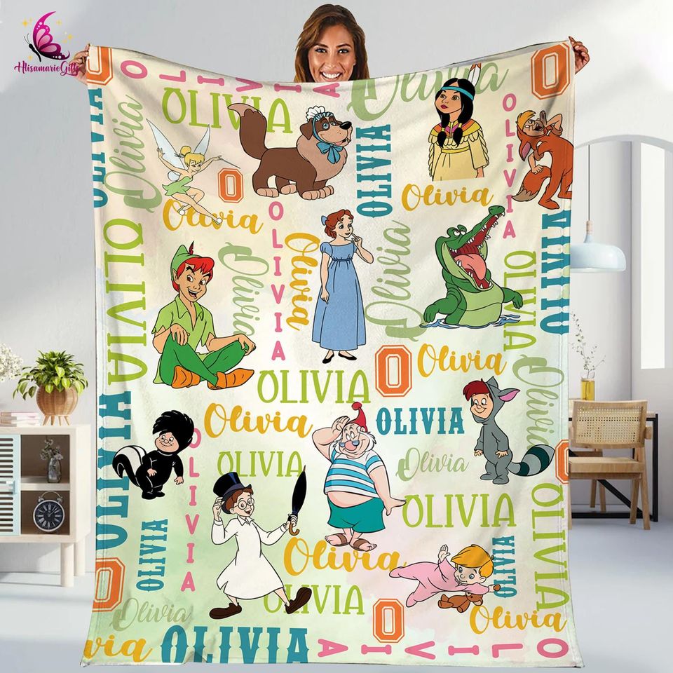 Custom Name Peter Pan Blanket, Peter Pan Wendy Tinker Bell Lost Boys Neverland