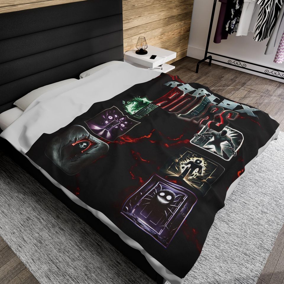 Roblox DOORS Velvet Fleece Blanket Polyester Spandex Monster Design