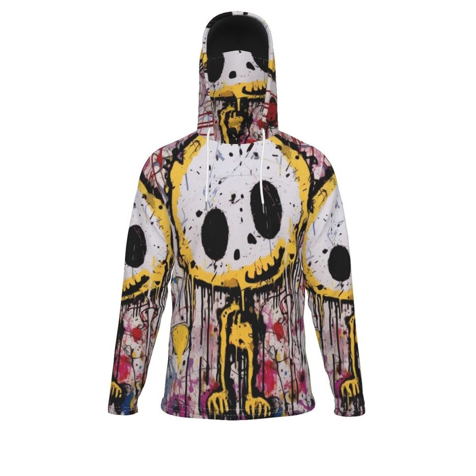 Graffiti Figure Pullover Hoodie With Mask