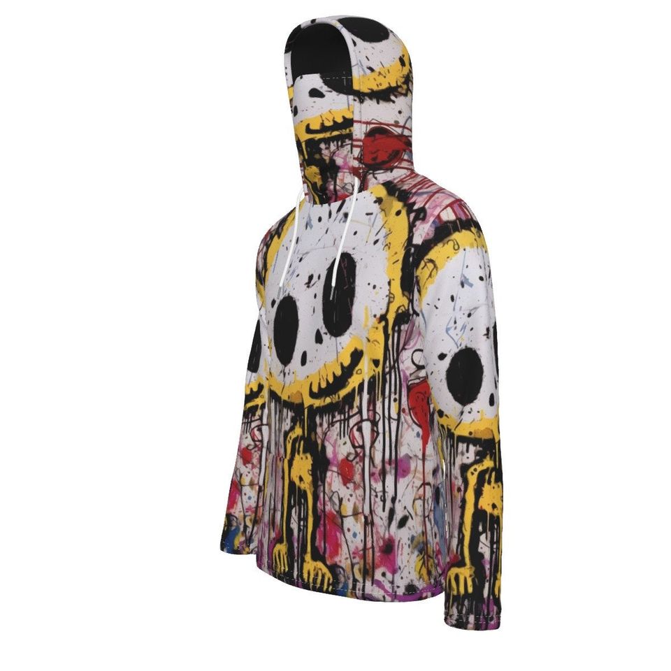 Graffiti Figure Pullover Hoodie With Mask