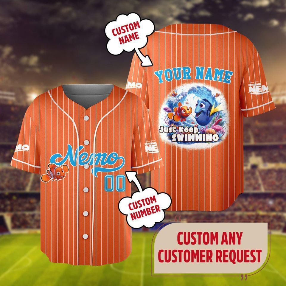 Personalize Disney Finding Nemo Baseball Jersey, Custom Nemo And Dory Baseball Shirt